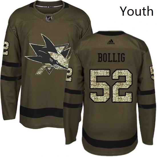 Youth Adidas San Jose Sharks 52 Brandon Bollig Authentic Green Salute to Service NHL Jersey